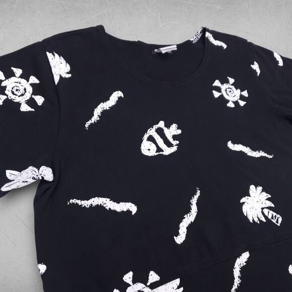 Red Ginger Dress Women XL Black White Short Sleeve Knee Length Boho Beachy VTG - Picture 3 of 10